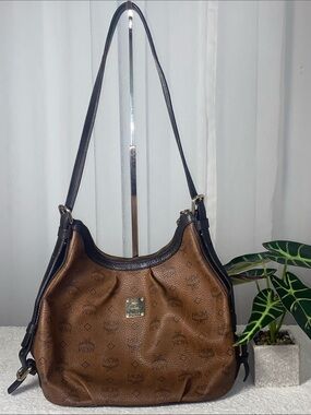 GUC MCM Brown Hobo Shoulder Bag with Dark Trim